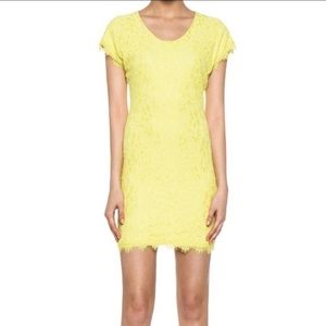 Diane Von Furstenberg Wanda Yellow Lace Zip Back Mini Dress